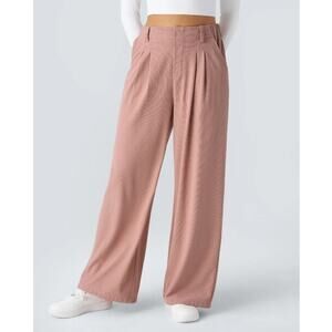 Sm NWT Halara Flex High Waisted Pocket Wide Leg Waffle Work Pants Pink Rose Tan